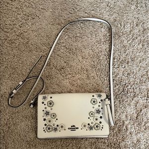 Coach foldover crossbody clutch leather chalk